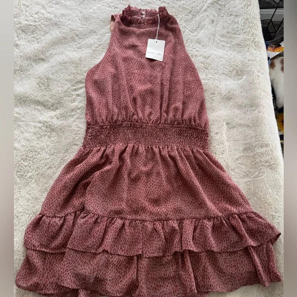 NWT Mini Halter Summer Party Dress Dusty Rose Pink Leopard XL 286 - Picture 3 of 7